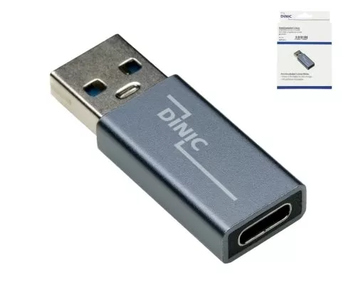 Adapteris, USB A kištukas į USB C lizdą, aliuminis, pilkos spalvos, DINIC dėžutė